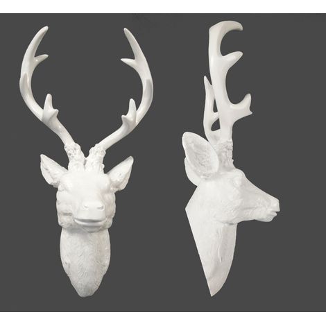 Deko Hirschgeweih weiß - 60 cm - Hirschkopf Wanddeko zum aufhängen - Jagd Hirsch Geweih Skulptur
