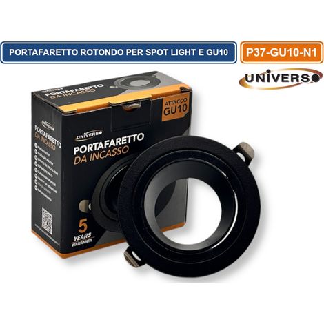 UNIVERSO P37-GU10-N1 PORTAFARETTO IN METALLO ORIENTABILE CIRCOLARE NERO DA INCASSO PER LAMPADINE GU10 GU5.3 (1/5)