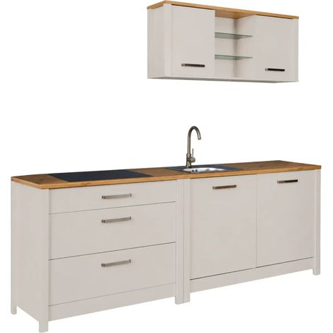 Cucina Modulare 230 cm Beige Rovere Base Sottolavello Cassetti Pensile (1/5)
