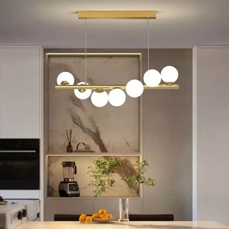 Lampadario a sospensione oro con 7 sfere bianche lampada orizzontale design moderno attacco G9 (1/3)