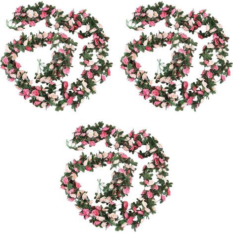 6 Pièces Séries Fleur Rose Artificielle Floral Faux Vigne Pendaison Guirlande Décoration de Mariage de FêTe (1/5)