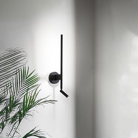 Applique a parete in metallo colore nero con faretto e diffusore orientabili LED 9W integrato, design moderno ed elegante H.55 cm - Perenz (1/2)