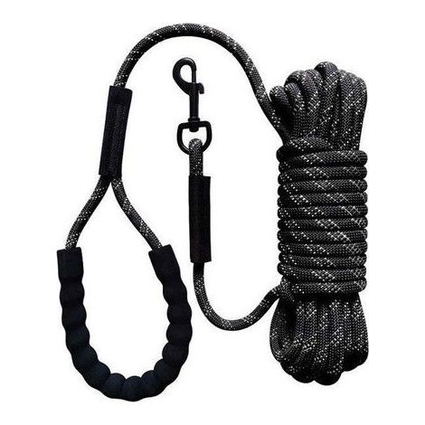 10 m Laisse pour chien - Laisse de Dressage pour Chien - Poignée Souple - Fil réfléchissant - Noire - Convient à tous les chiens (1/5)