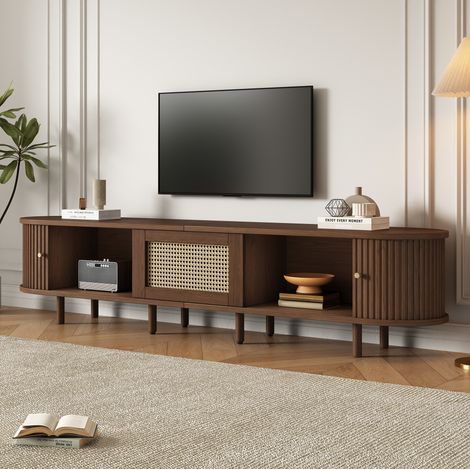 Mueble TV 110x40x48 cm roble MDF, con puertas de rejilla y gestión de cables (1/5)