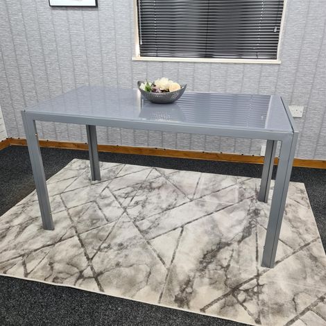 Dining Table Grey Glass Kitchen Place for 6 Seats, Dining Table Only (Grey H 75 x L 134 x W 70 cm)