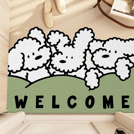 Ede Cercle à broder en soie « Chien d'herbe » 40 x 60 cm Tapis de sol bouclé résistant et durable à l'usure, à motifs d'animaux de dessin animé, découpable, grattant la boue et enlevant la saleté, tap (1/5)