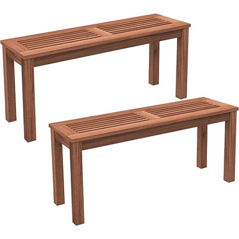 COSTWAY Banco de Madera para Patio, Banco Jardin Exterior para 2 Personas con Asiento de Listones, Banco de Exterior con Estructura de Madera Estable, Banco de Comedor Interior y Exterior (2)