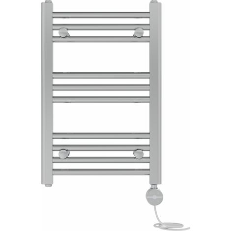 NRG Prefilled Thermostatic Electric Straight Heated Towel Rail Radiator 600 X 400mm Chrome (1/5)