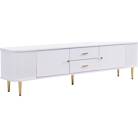TV-Möbel aus weißem MDF mit 2 Schubladen, 2 Türen, goldenen Beinen und Griffen, 170 x 34 x 45 cm (1/5)