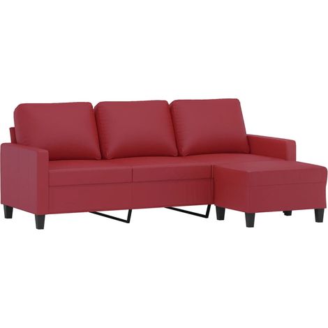 vidaXL Divano a 3 Posti con Poggiapiedi Rosso Vino 180cm in Similpelle (1/4)