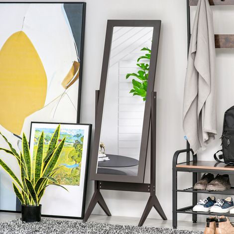 HOMCOM Miroir en Pied Grand Miroir de Sol Inclinaison réglable pour Dressing Chambre dim. 47L x 46l x 148H cm en café
