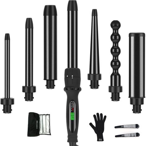 7 in 1 Curling Iron, Hair Curler and Hair Styling Tools, Ceramic Curling Iron with 7 Heating Wands, 100-230°C, LCD Screen (1/5)