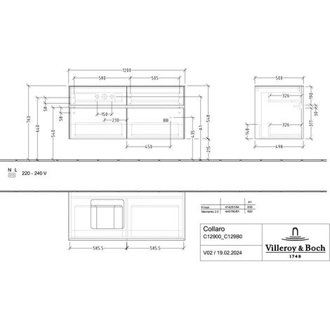 Villeroy & Boch C129B0VQ WTUS Collaro C129B0 1200x548x500mm m.