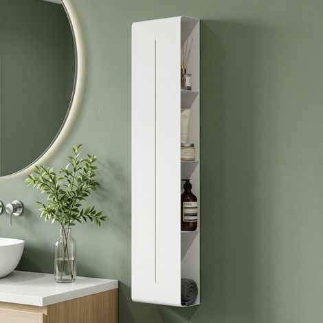 Mai & Mai Étagère Murale Verticale à 4 Niveaux en Acier Carbone Support Rangement au Mur Étagère Douche à Poser pour Salle de Bain Cuisine Blanc 900×200×90 MM Reglo-16 (1/5)
