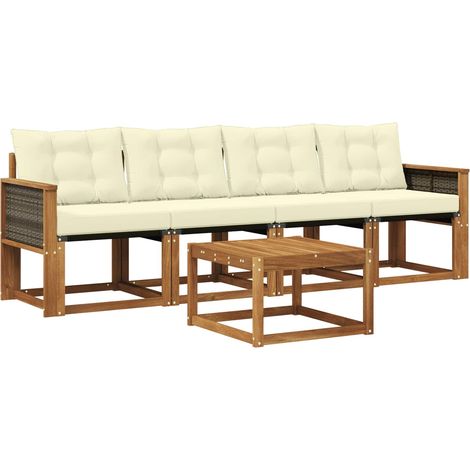 Set di divani da esterno con cuscino 5 pz Salotto da Giardino Naturale e Crema (1/5)