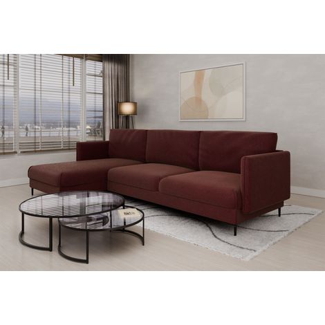 Ecksofa Designersofa HELMER Stoff Baloo Bordeauxrot Ottomane Links