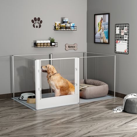 BingoPaw Large Acrylic Dog Playpen Cage Whelping Pen Box Indoor Enclosure Pet Clear Fence, 163x102.5x80cm