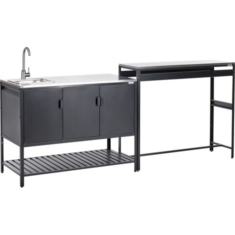 Armadietto da giardino in acciaio a 3 ante con piano in acciaio inox nero Maenza (1/5)