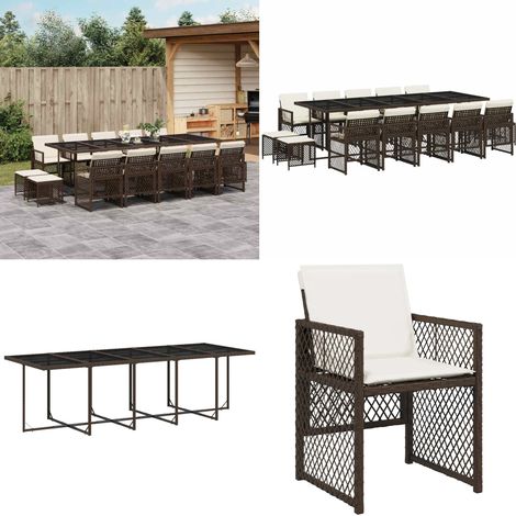 Set da Pranzo da Giardino 15 pz con Cuscini Marrone Polyrattan - Sedie da giardino - Tavolo da giardino