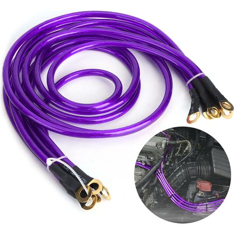 Kit de modification de système de câble de mise à la terre renforcé universel à 5 points pour voiture (violet) (1/5)