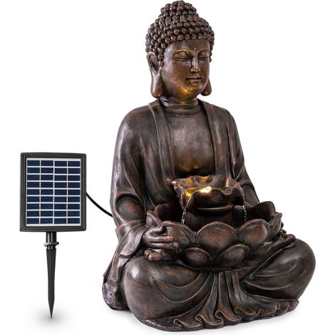 blumfeldt Dharma Solarbrunnen, Gartenbrunnen, Zierbrunnen, Dekobrunnen, Solarbetrieb, LED-Beleuchtung, 48 x 72 x 41 cm (BxHxT), Material: Polyresin, für drinnen und draußen, bronze