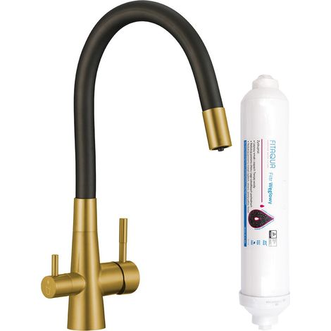 Grifo de cocina RIVECO Laveo con caño flexible y filtro Amii Gold (1/5)