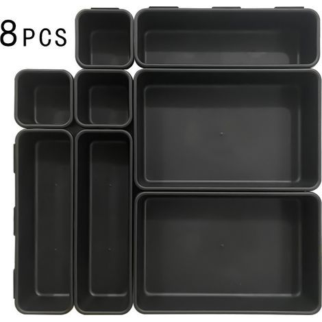 Pcs Organisateur Rangement Tiroir Cuisine Organiseur de Rangement Bureau Tiroir Plastique Salle Bain Plateaux pour Maquillage, Cuisine(Noir) (1/5)