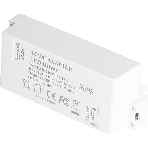 Alimentation LED DC24V 2.5A 60W transformateur driver certifié AC100-240V pour luminaire DIY (modèle Q-60W/AD150GW-2402500) (1/5)