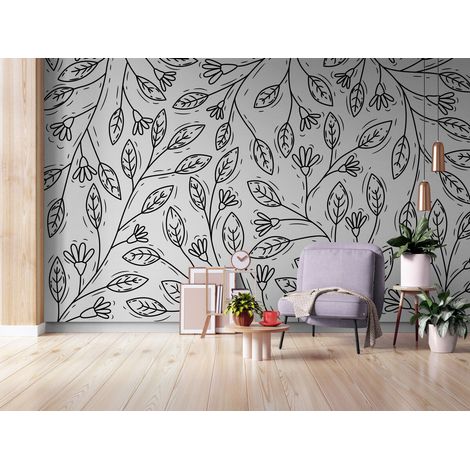 Papier Peint Noir et Blanc - Bourgeons - 150 x 250 cm (1/2)