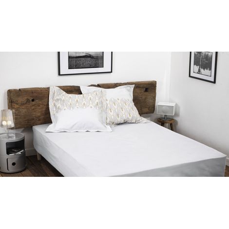 Drap housse uni coton 57 fils blanc 140x190 cm bonnet 30 cm (1/3)