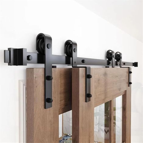 Kit de quincaillerie for Porte de Grange de 5 Pieds, Rail Simple, Portes Doubles en Bois, Utilisation de Rouleaux à Rail Plat, Plafond Bas, Rail Simple de 5 Pieds (1/5)