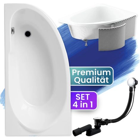 Badewanne Eckbadewanne 140x70 Links mit Styroporverkleidung, Ablauf & Füße GRATIS - Komplettset 4in1 Original Acryl Wanne Siphon - BADLAND MIKI (1/5)