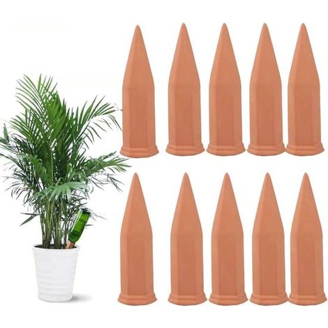 Lot de 10 arrosoirs automatiques en terre cuite – 17,5 x 5 x 5 cm – Plastique – Marron (1/5)