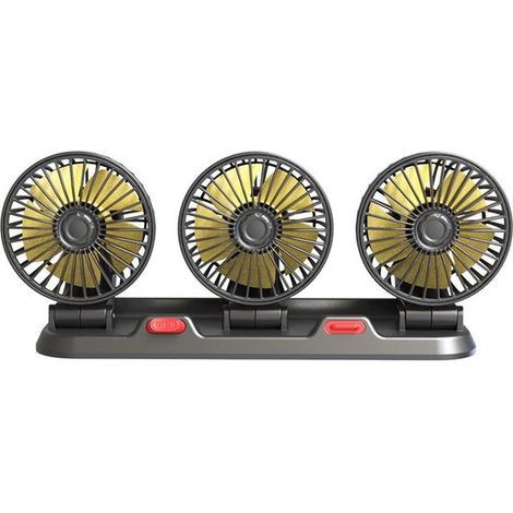 Ventilador para coche con tres cabezales, giratorio 360 grados, para el asiento trasero, 12 V, con 2 velocidades, para coche, camión o SUV. (1/5)