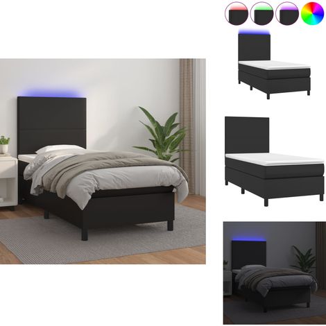 Sommier à lattes de lit avec matelas et LED Noir 90x200 cm - Lit Tapissier - Lit Avec Led - Lit Double - Sommier Avec Rangement - Matelas À Ressorts Ensachés (1/5)