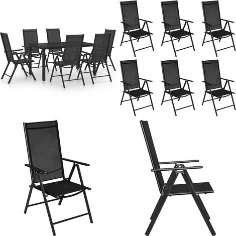 Set Mobili da Pranzo da Giardino 7 pz in Alluminio Nero - Sedie da giardino - Tavolo da pranzo all'aperto