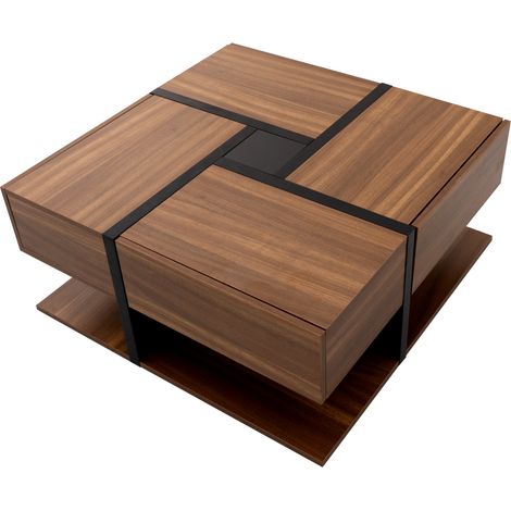 Mesa de centro cuadrada con 4 cajones y balda inferior 78 x 78 x 36 cm (1/5)