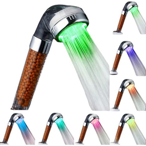 Pommeau de douche à main LED avec 7 couleurs d'éclairage, filtre en pierre minérale pour économiser l'eau et augmenter la pression, plastique ABS écologique, installation facile (1/5)