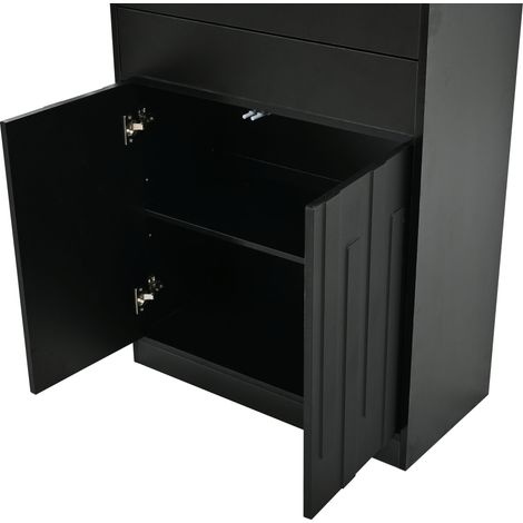 Vitrine d'affichage LED 70×34×180cm avec 2 tiroirs, armoire haute avec portes vitrées, armoire haute vitrine avec LED, armoire de salon avec portes en verre, cuisine, bureau, entrée, noir (1/5)