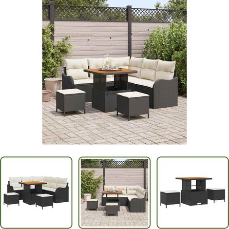 Canapé balcon -  Ensemble de canapé de jardin avec coussin 8 pcs Noir et Crème (1/5)