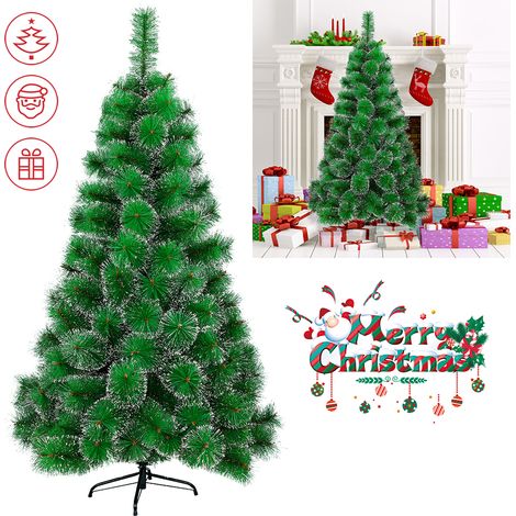 AUFUN Sapin de Noël artificiel (120cm, Vert Aiguilles de sapin + effet neige) (1/5)