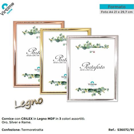 1 Pezzo Cornice Portafoto da Parete in ABS e Legno Cromata A4 21 x 29,7 cm 3 Colori (1/3)
