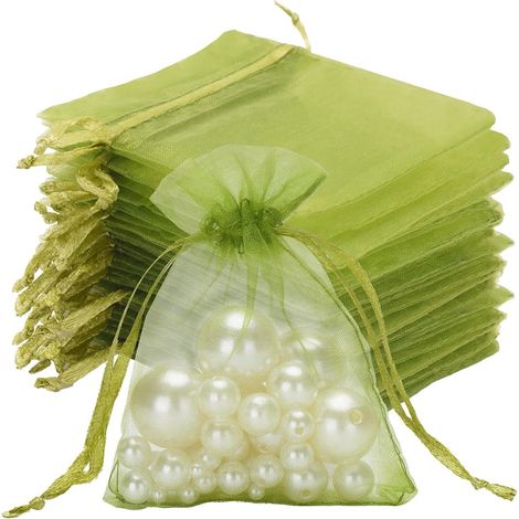 Bolsas de tul de 100 piezas - 17 cm x 23 cm, transparentes, con cordón, para regalos y fiestas, color gris verdoso, ideales para joyas, cosméticos o envolver caramelos. (1/5)