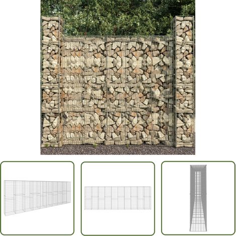 The Living Store Gabionenwand mit Abdeckung Verzinkter Stahl 600 x 50 x 200 cm - Gabionenwand - Stahllandschaftsgestaltung - Gartenzubehör - Terrassenbegrenzung - Sichtschutzzaun (1/5)