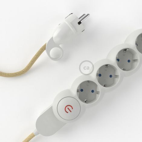 creative cables - Multipresa tedesca con cavo in juta di colore neutro e spina Schuko con anello comfort (1/4)
