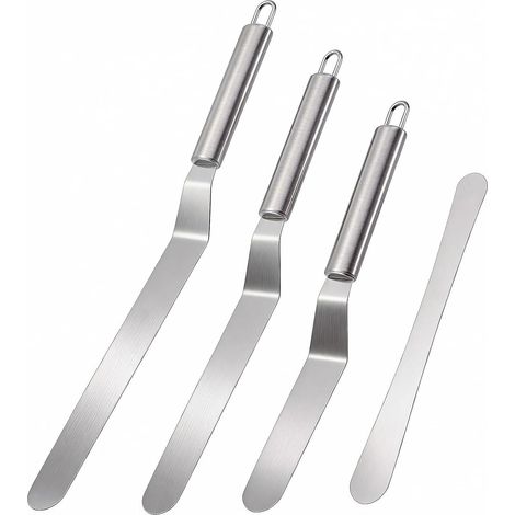 Spatule Coudée - Lot de 4 - Acier Inoxydable - Décoration Gâteau - Pâtisserie Professionnelle - 27 à 37 cm (1/5)