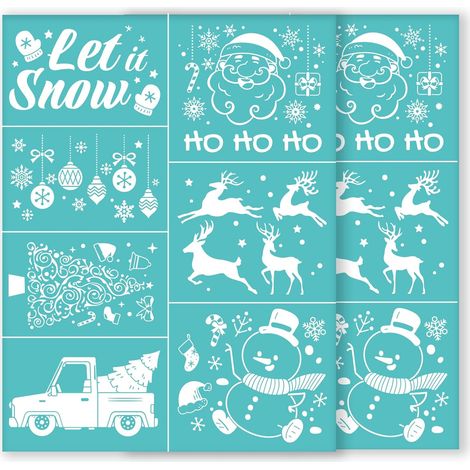 Lot de 2 pochoirs autocollants pour sérigraphie de Noël - 21,6 x 27,9 cm - Réutilisables - Pochoirs de transfert en maille - Arbre de Noël, bonhomme de neige, Père Noël, pâte à craie, peinture (1/5)