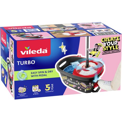 Vileda 183681 Vileda TURBO MY STYLE Box - Cleaning Lovers Wischmopp-Komplettset Anthrazit, Rot 1 St. (1/4)