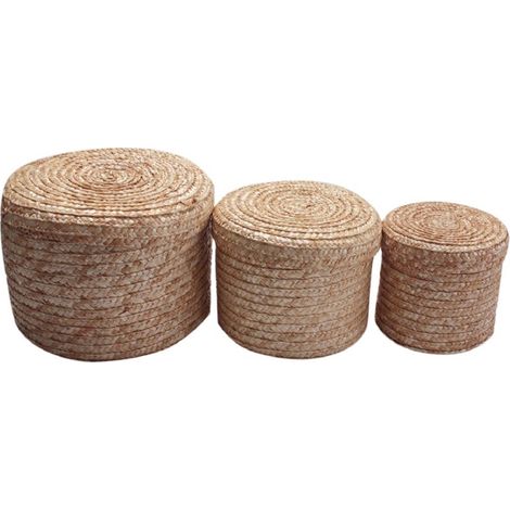 3 Pcs / Ensemble À la Main dans Paille Tissé Panier de Rangement avec Couvercle Snack Organisateur Boîte Paniers Laver Rotin Stockage Fleurs