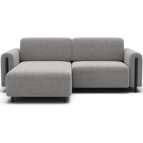 Canapé d'angle convertible ARVESSA gris clair bouclette – Angle gauche avec coffre (1/5)